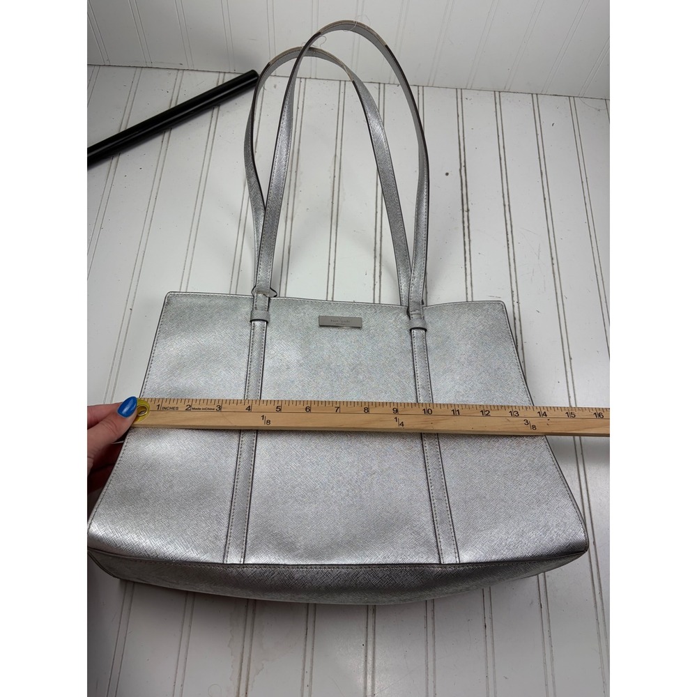 Kate Spade Vintage Silver Metallic Saffiano Leather Kenzie Shoulder Bag Purse - Picture 12 of 15